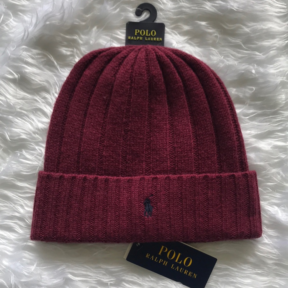 Brand New Polo Ralph Lauren Maroon Knit 50% Wool Beanie Hat - Picture 10 of 10